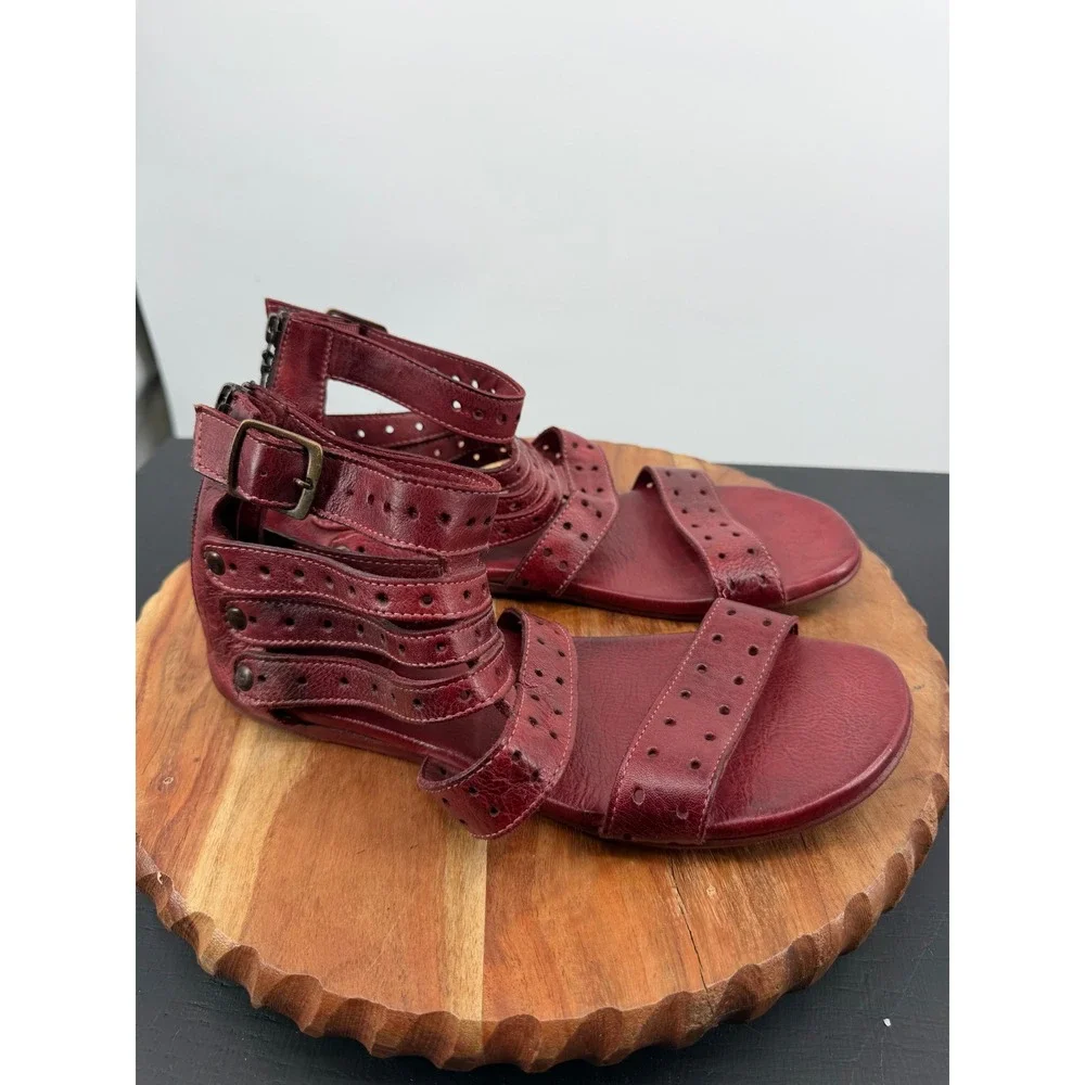 Bed Stu Artemis sandals red jasper leather Gladiator 9 Red Strappy Zip Back Flat